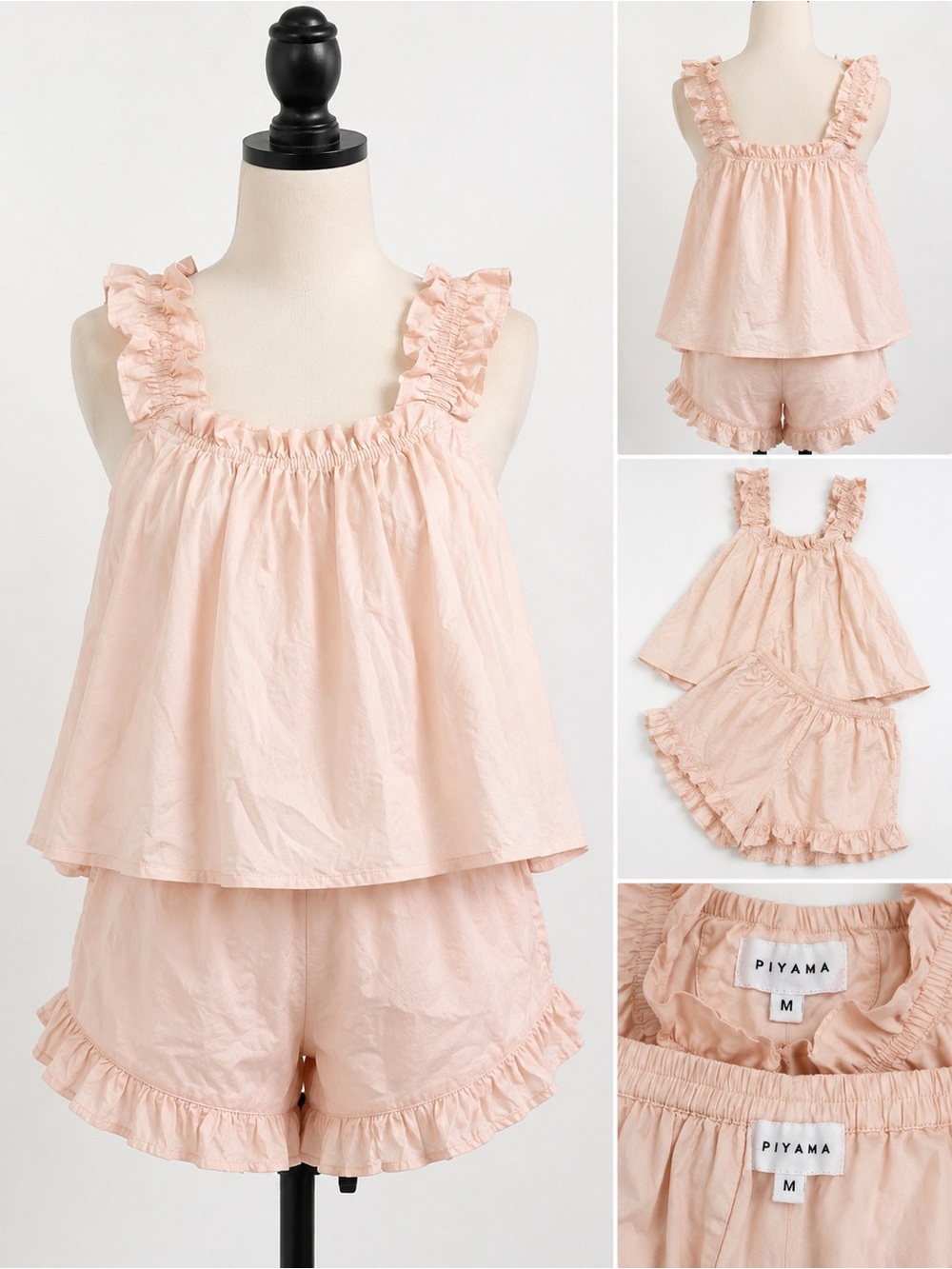 PIYAMA Blush Pink Ruffle Pajama Set | Size Medium EuC